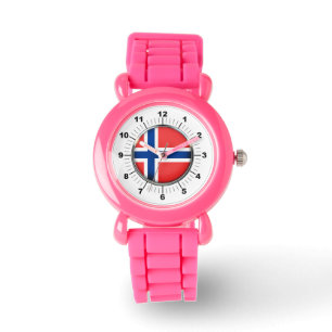 Kid's Pink Glitter Strap Watch Norway Flag