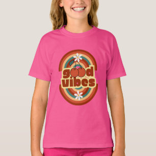 Kids Pink “Good Vibes” Retro Cherry Graphic T-Shir T-Shirt