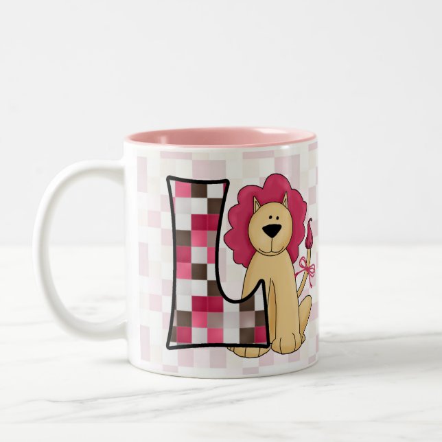 Kid's Pink Lion Monogram "L" Mug (Left)