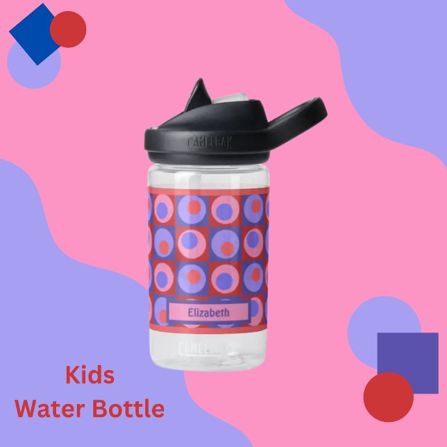 Kids Pink Purple Personalised Dot Square Theme Water Bottle (Creator Uploaded)