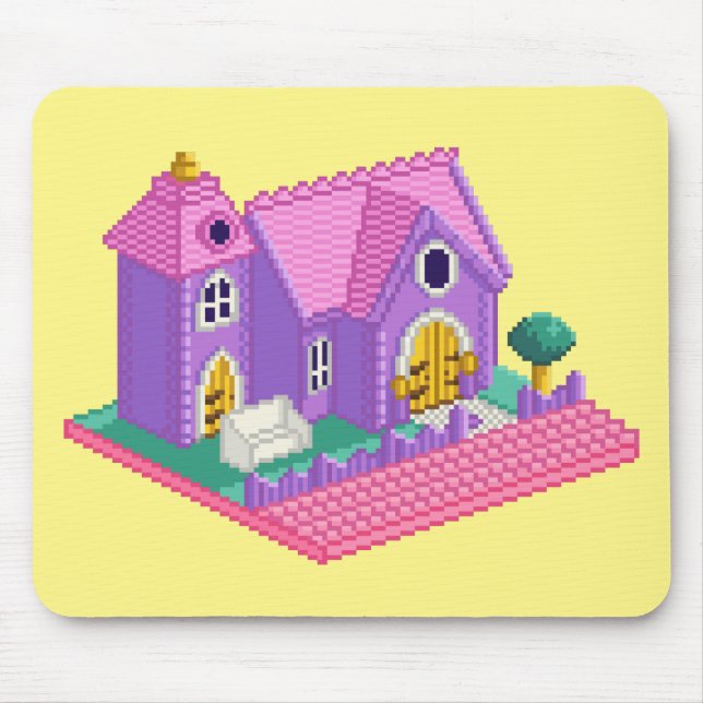 Kids Pink Purple Pixel Art 90s Toy Church Sticker Mouse Pad (Front)