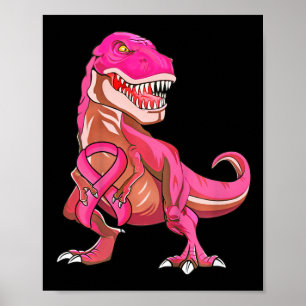 Kids Pink Ribbon T-rex Breast Cancer Awareness Boy Poster