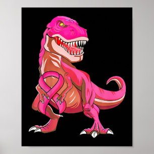 Kids Pink Ribbon T Rex Breast Cancer Awareness Boy Poster