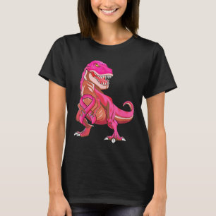 Kids Pink Ribbon T Rex Breast Cancer Awareness Boy T-Shirt
