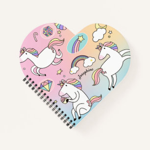 Kid's Pink Unicorn Rainbow Star Heartshaped Notebook