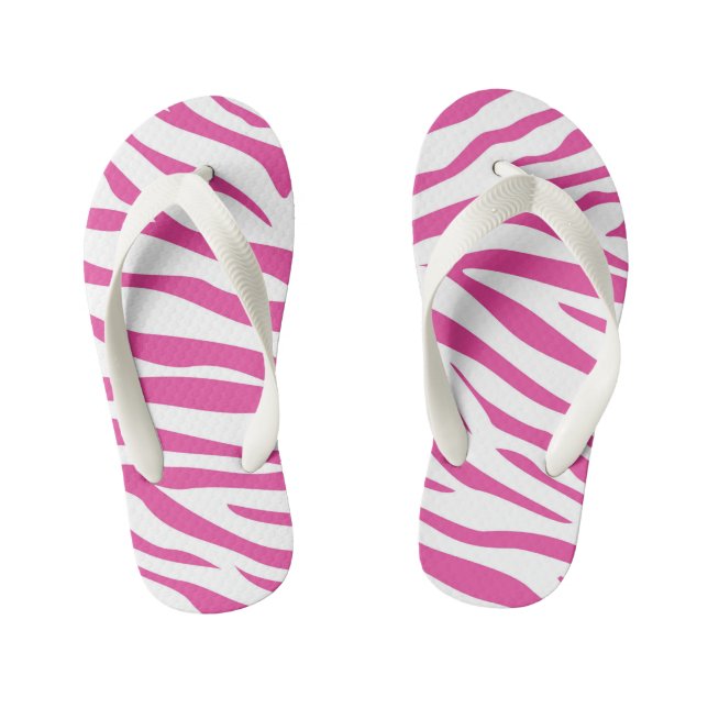 Kids Pink Zebra Stripe Flip Flops (Footbed)