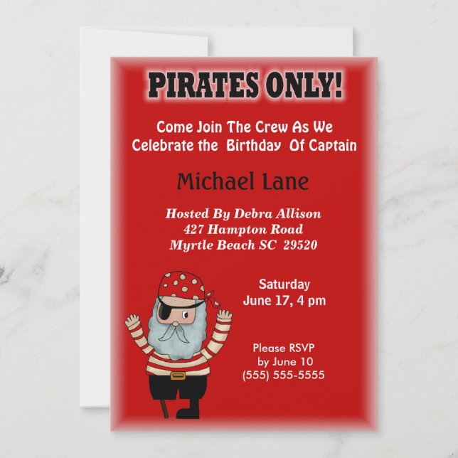 Kids Pirate  Birthday Invitation (Front)
