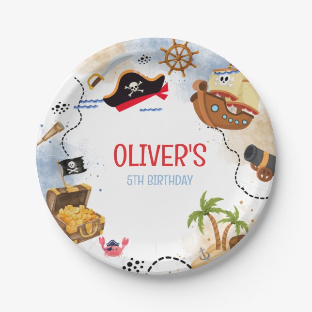 Kids Pirate Party | Ahoy Matey Pirate Birthday  Paper Plate (Front)