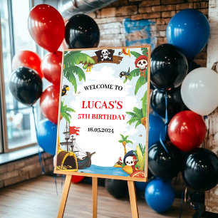 Kids Pirate Ship Ahoy Matey Birthday Welcome Poster
