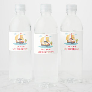 Kids Pirate Ship Personalised Birthday Party Water Bottle Label