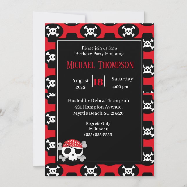 Kids  Pirate  Skull Birthday Invitations (Front)