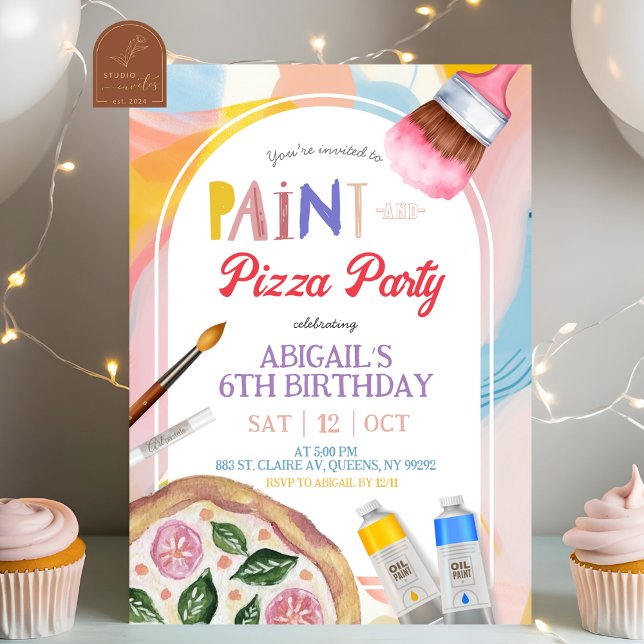 Kids Pizza and Paint Party Birthday Invitation (Creator Uploaded)