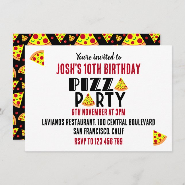 Kids Pizza Birthday Party Invitation (Front/Back)
