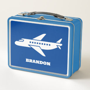 Kids Plane Boys Blue Custom Name Metal Lunch Box