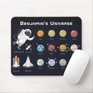 Kids Planets Astronaut Monogram Colourful Universe Mouse Pad