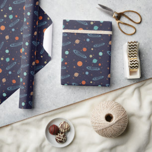 Kids Planets Solar System Galaxy Sparkling Stars Wrapping Paper
