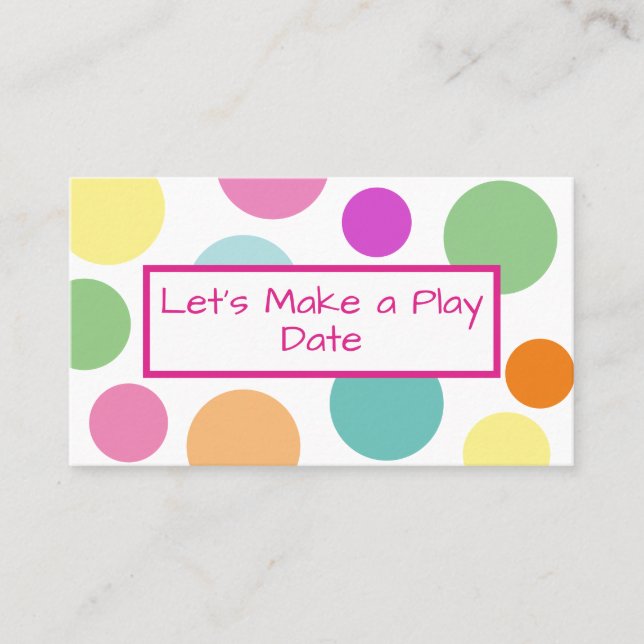 Kid's Play Date Rainbow Polka Dot Business Card (Front)