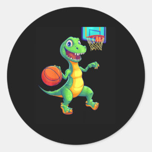 Kids Playful Dinosaur Sketll Player Design For Kid Classic Round Sticker