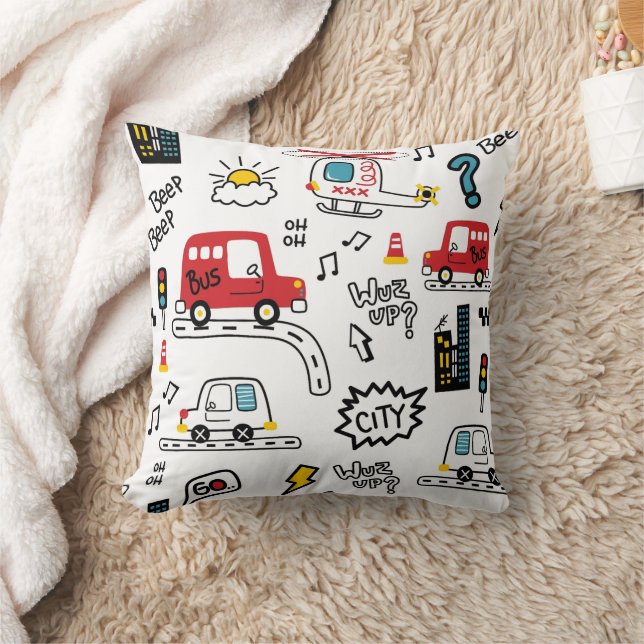 Kids Playful Transport Pattern  Cushion (Blanket)