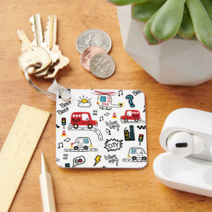 Kids Playful Transport Pattern Key Ring