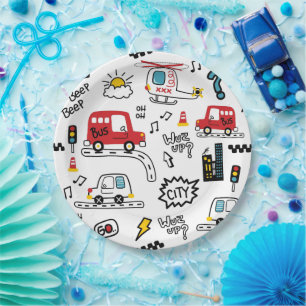 Kids Playful Transport Pattern  Paper Plate