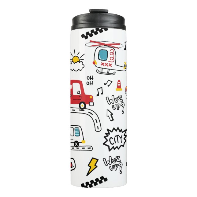 Kids Playful Transport Pattern  Thermal Tumbler (Front)