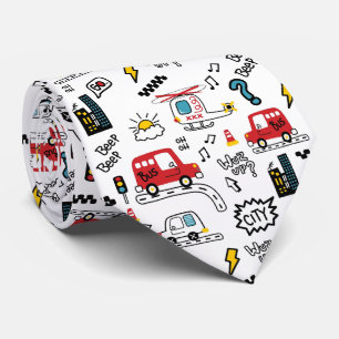 Kids Playful Transport Pattern Tie