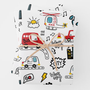 Kids Playful Transport Pattern  Wrapping Paper Sheet