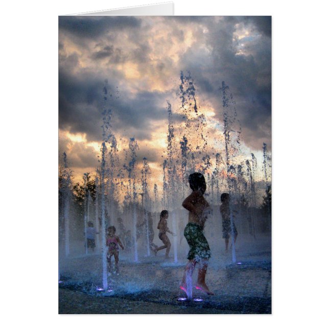 Kids Playing in Fountain at Sunset Austin Texas 2 (Front)