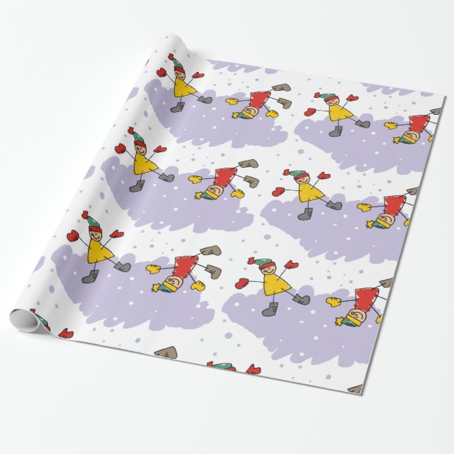 Kids Playing In Snow Wrapping Paper (Unrolled)