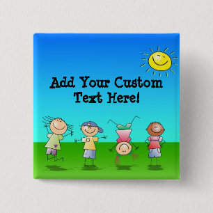 Kids Playing Outdoors on a Sunny Day 15 Cm Square Badge
