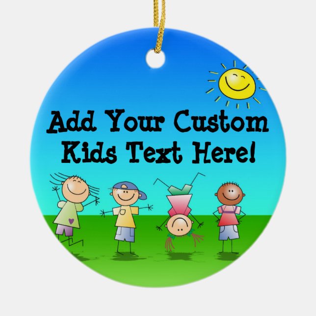 Kids Playing Outdoors on a Sunny Day Ceramic Tree Decoration (Front)