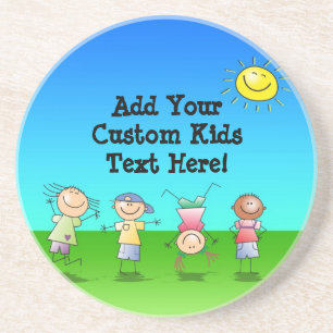 Kids Playing Outdoors on a Sunny Day Coaster