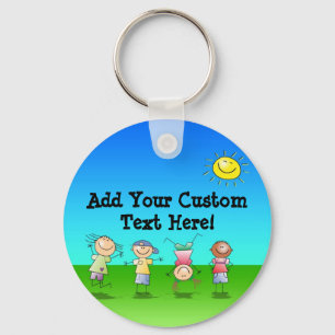 Kids Playing Outdoors on a Sunny Day Key Ring
