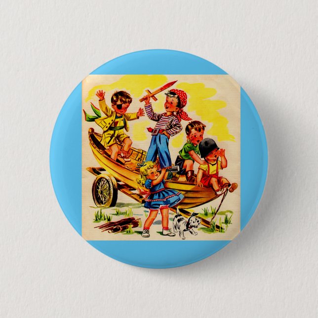kids playing pirate 6 cm round badge (Front)