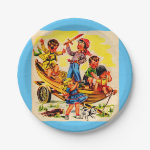 kids playing pirate paper plate
