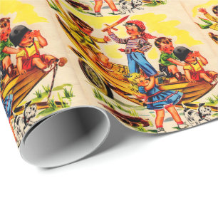 kids playing pirate wrapping paper