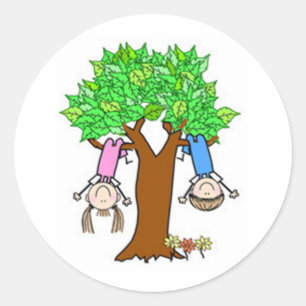 Kids Playing Stick Figures Classic Round Sticker