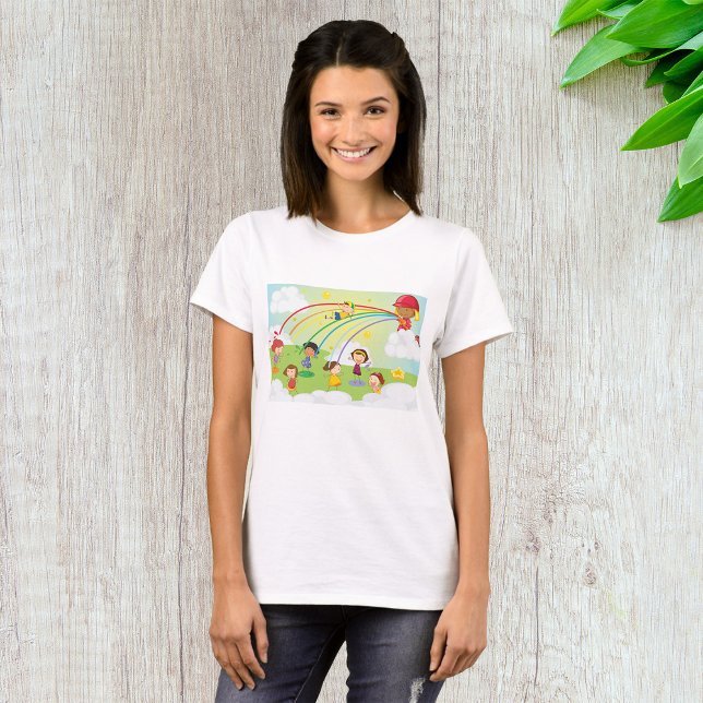 Kids Playing Under Rainbow Firefighter Spray T-Shirt (Creator Uploaded)