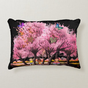 Kids playing under the blossom trees decorative cushion