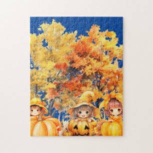 kids playing with the pumpkins jigsaw puzzle
