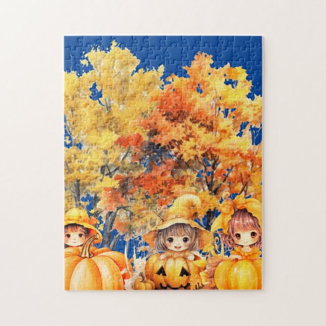kids playing with the pumpkins jigsaw puzzle (Vertical)