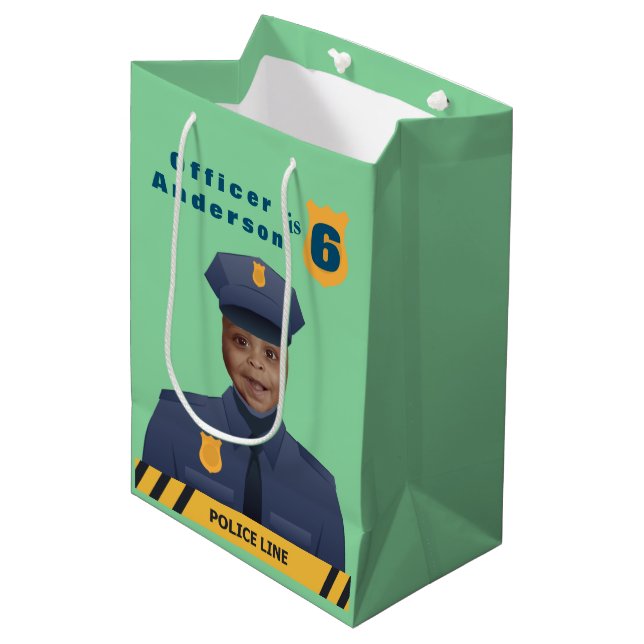 Kids Police Birthday Medium Gift Bag (Front Angled)