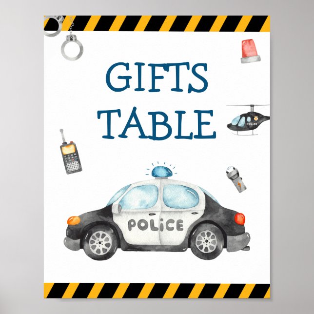 Kid's Police Birthday Party Gifts Table Sign (Front)