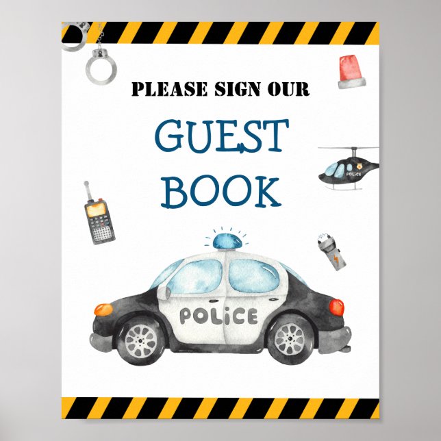 Kid's Police Birthday Party Guest Book Sign (Front)