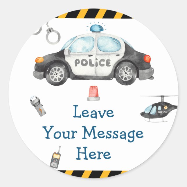 Kid's Police Birthday Party Love Your Message Here Classic Round Sticker (Front)