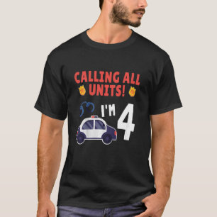 Kids Police Car 4rd Birthday 4 Years Old Birthday  T-Shirt