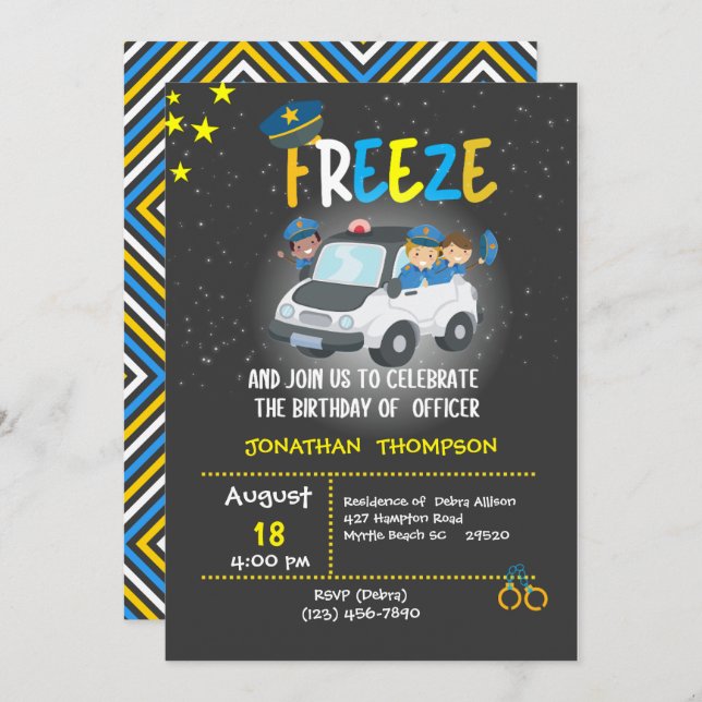 Kids Police Officer Birthday Party Invitation (Front/Back)