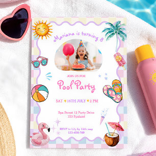 Kids Pool Party Custom Photo Birthday Invitation
