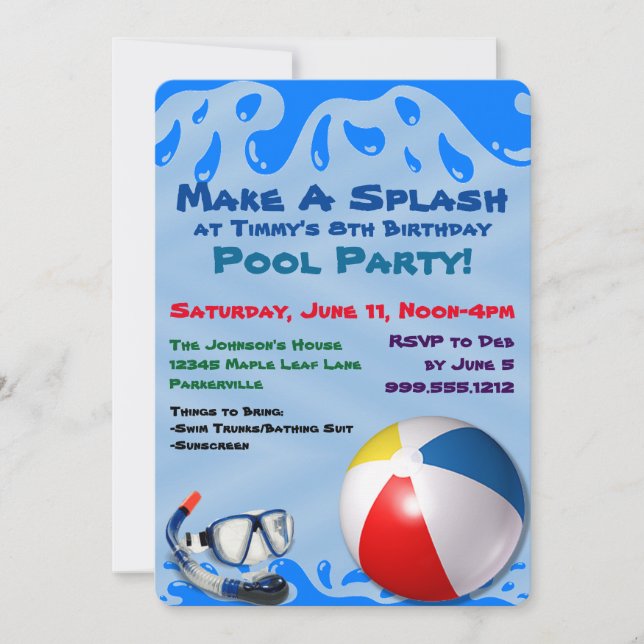 Kids' Pool Party Invitation (Front)